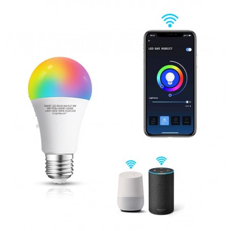 Bombilla LED inteligente WiFi A60, 9W, E27 RGB + CCT. Regulable multicolor. Compatible Alexa y Google Home