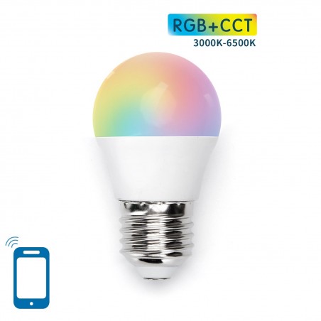 Bombilla LED inteligente WiFi G45, 5W RGB+CCT. Regulable Compatible Alexa y Google Home
