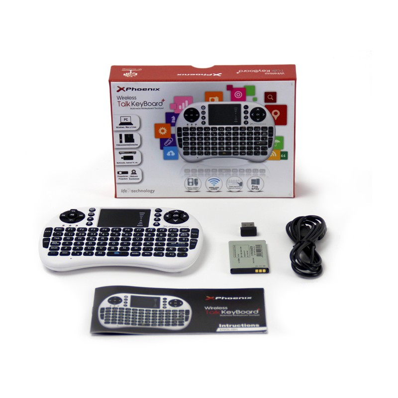 Mini teclado inalambrico wireless 2.4ghz phoenix touchpad multimedia  smart tv - tvbox - android tv - color blanco y negro