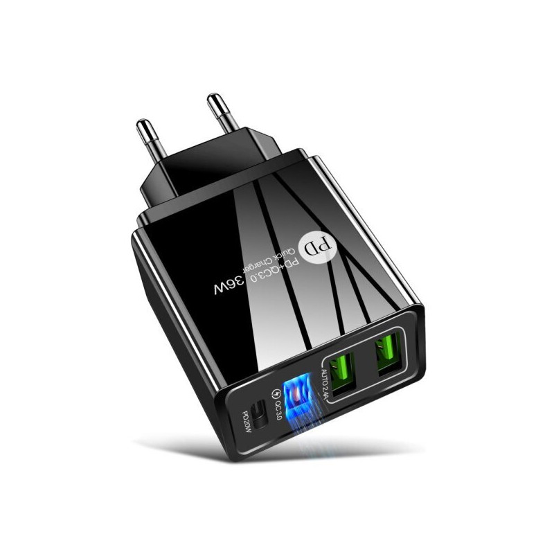 cargador rápido 36w 4.0A max. automático 5v - 9v - 12v / válido para Iphone / 1 usb tipo C 3 usb A