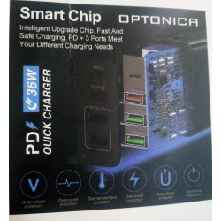 cargador rápido 36w 4.0A max. automático 5v - 9v - 12v / válido para Iphone / 1 usb tipo C 3 usb A