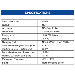 placa solar plegable portátil 400Wp